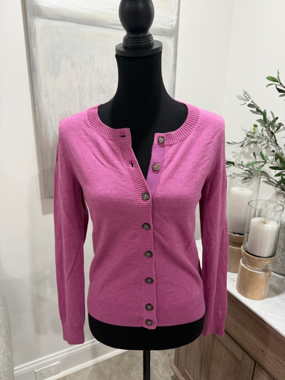Banana Republic Fuchsia Pink Button-Front Merino Extra-Fine Wool Cardigan - Picture 2 of 11